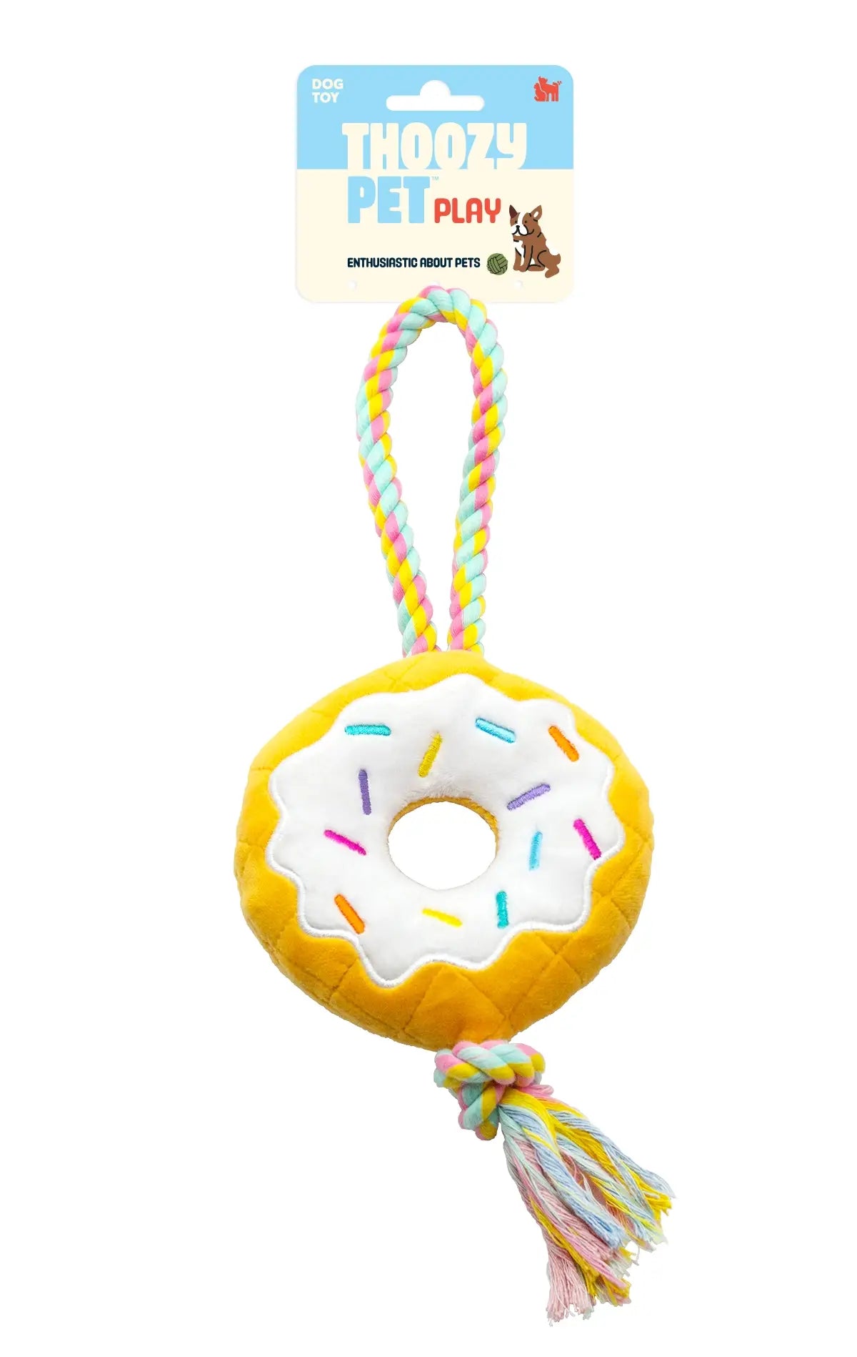 Birthday Donut Plush Dog Toy with Rope