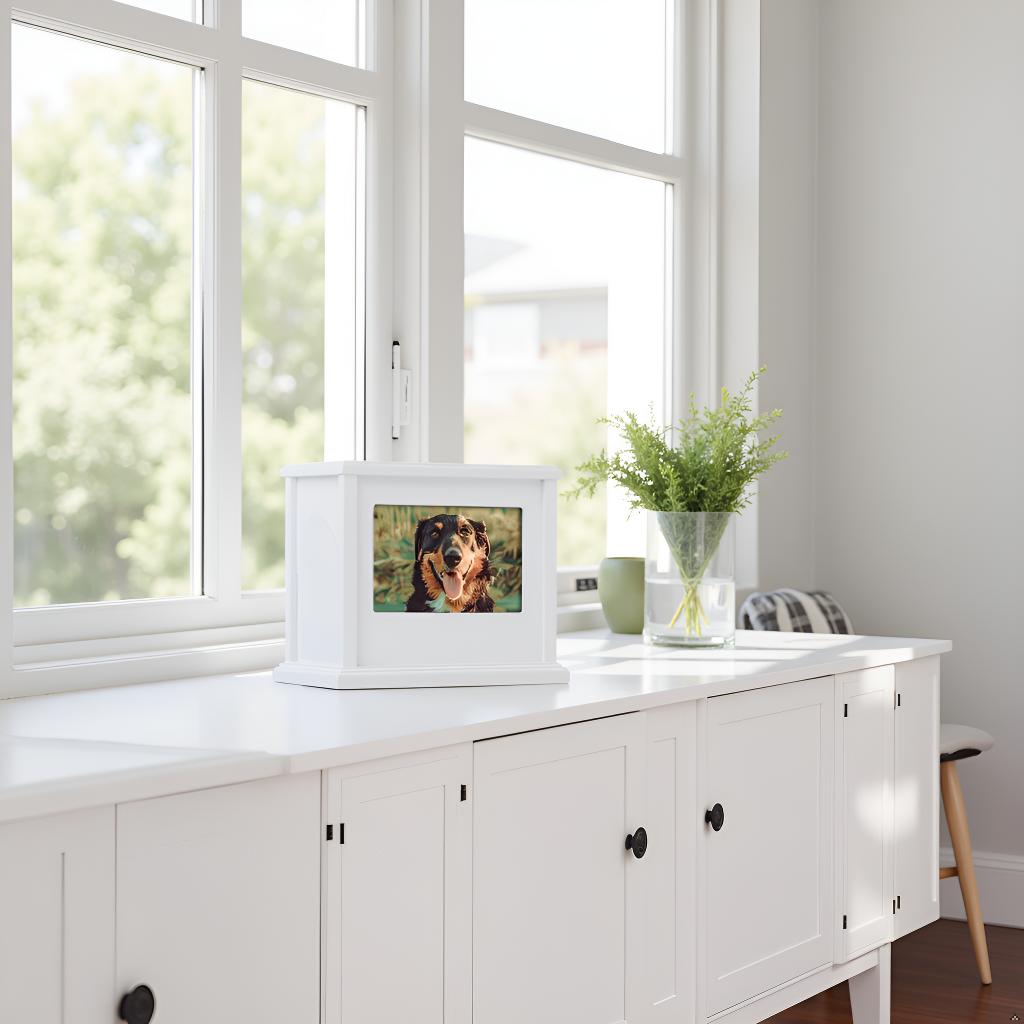 Boîte à souvenirs photo pour animaux de compagnie, urne commémorative