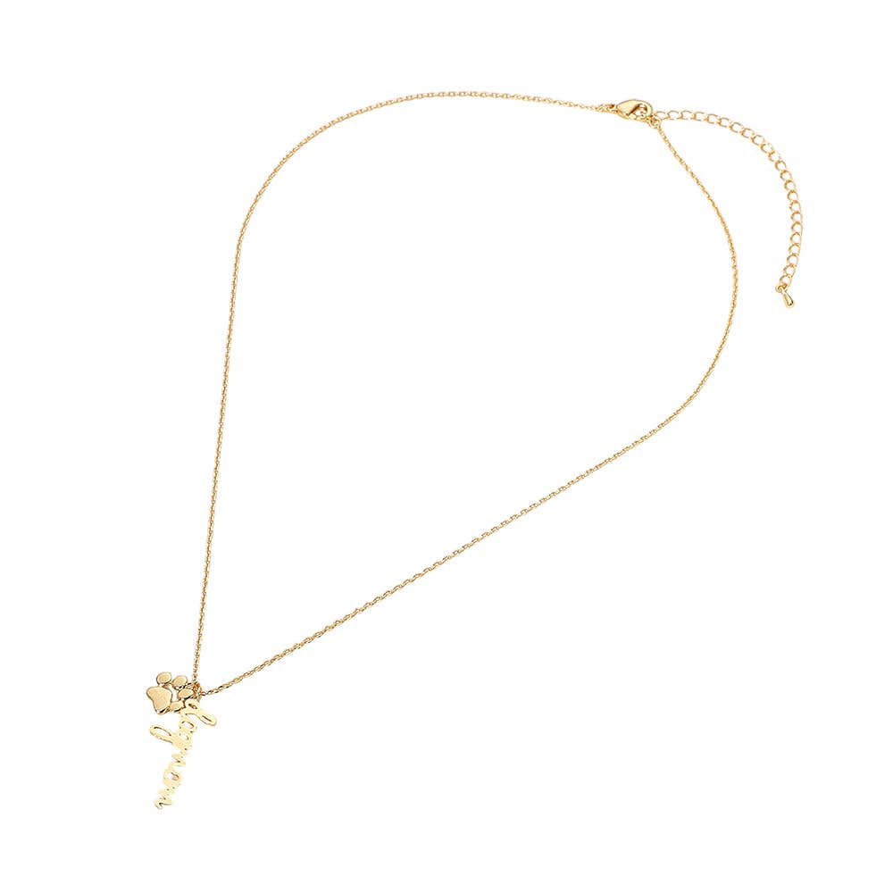 Dog Mom + Paw Charm Pendant Necklace