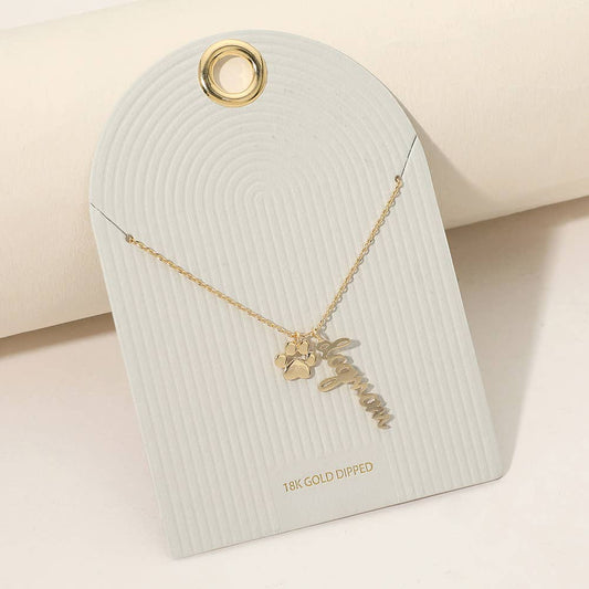Dog Mom + Paw Charm Pendant Necklace