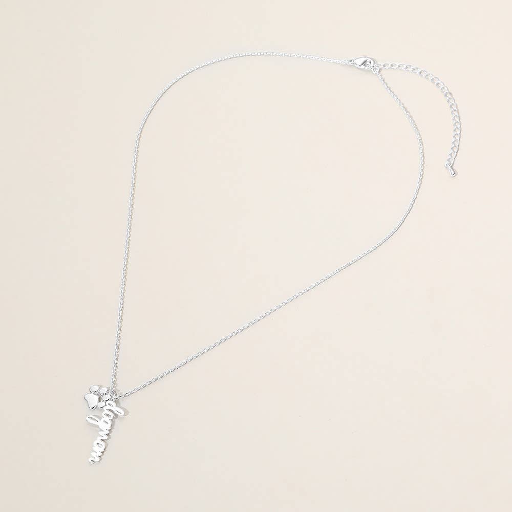 Dog Mom + Paw Charm Pendant Necklace