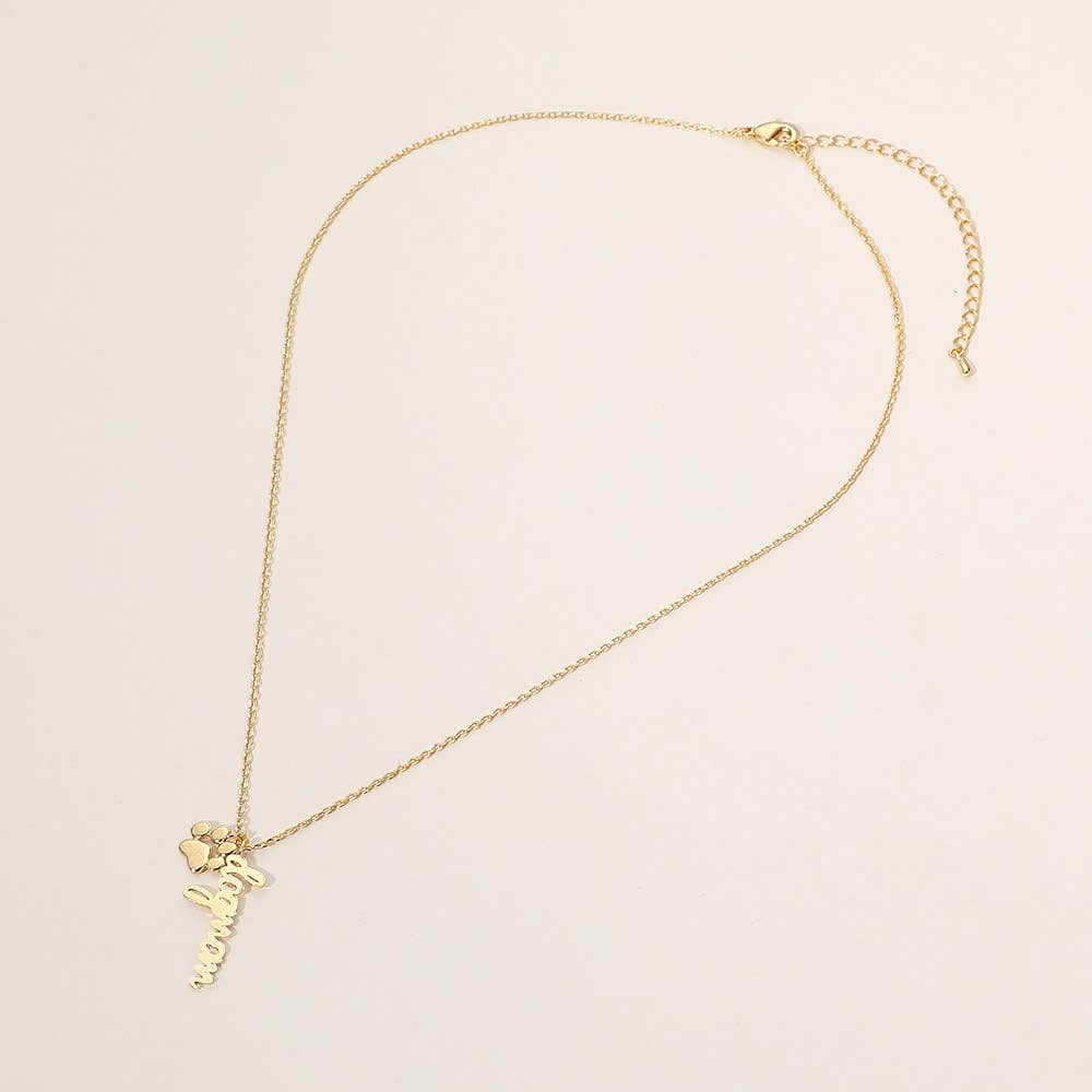 Dog Mom + Paw Charm Pendant Necklace