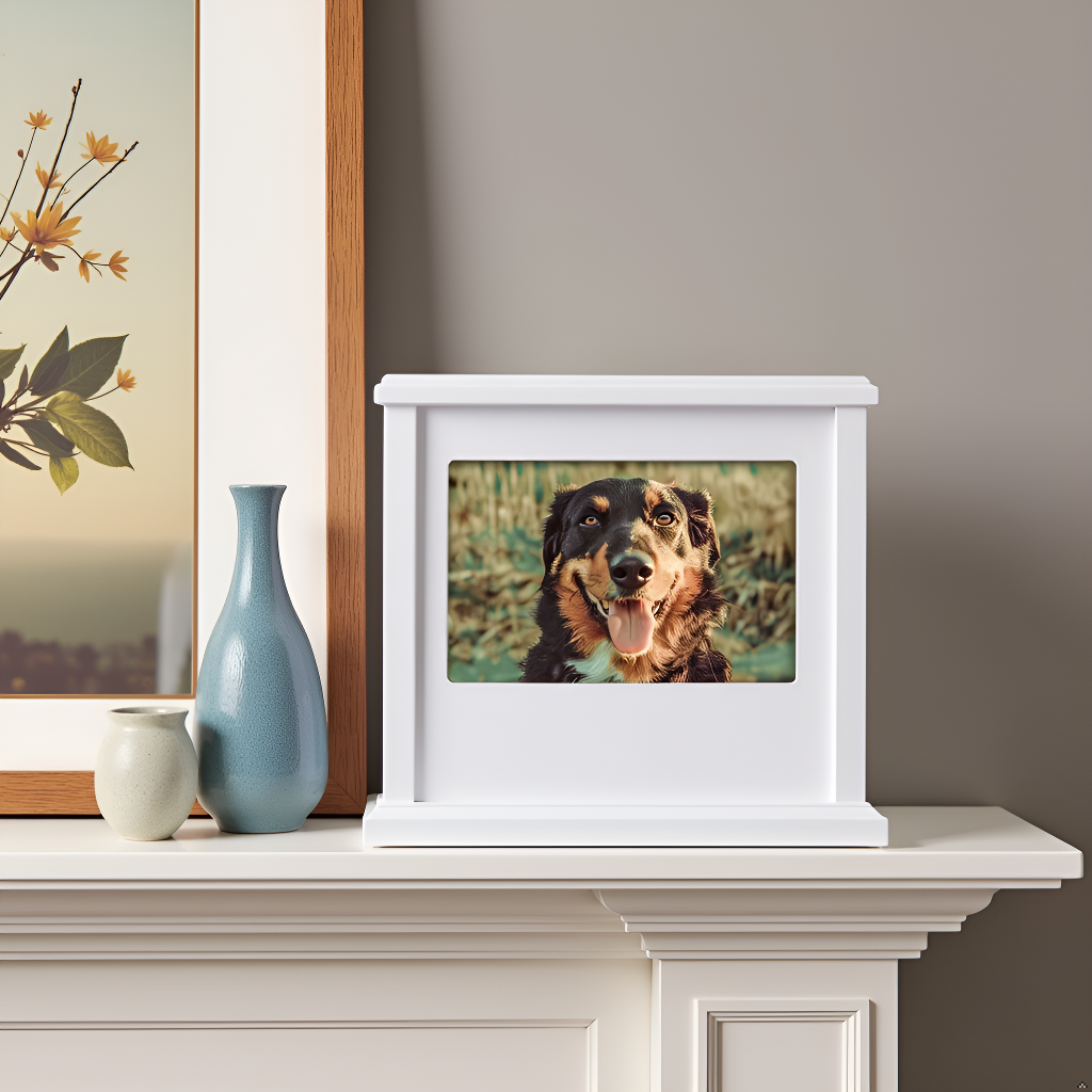 Boîte à souvenirs photo pour animaux de compagnie, urne commémorative