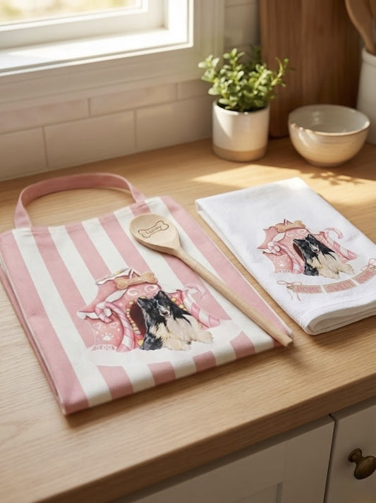 "Baking with my dog" Bundle: Apron + Tea Towel + Spoon