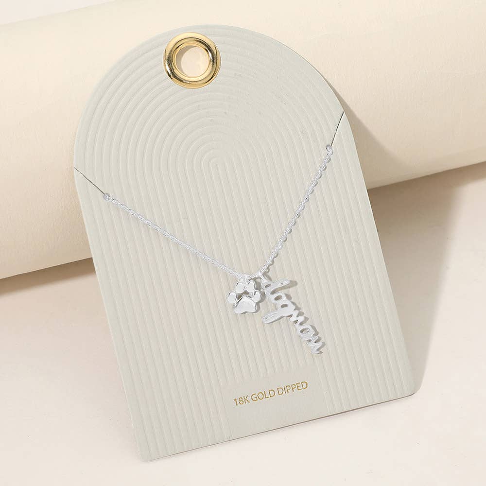 Dog Mom + Paw Charm Pendant Necklace