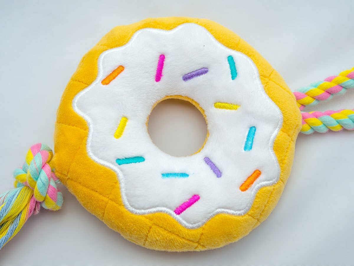 Birthday Donut Plush Dog Toy with Rope